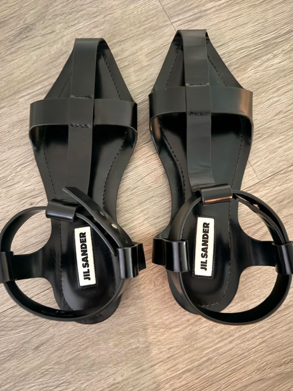 JIL SANDER Black Patent Leather Circular-Strap Gladiator Sandals Sz 39 NEW $950!